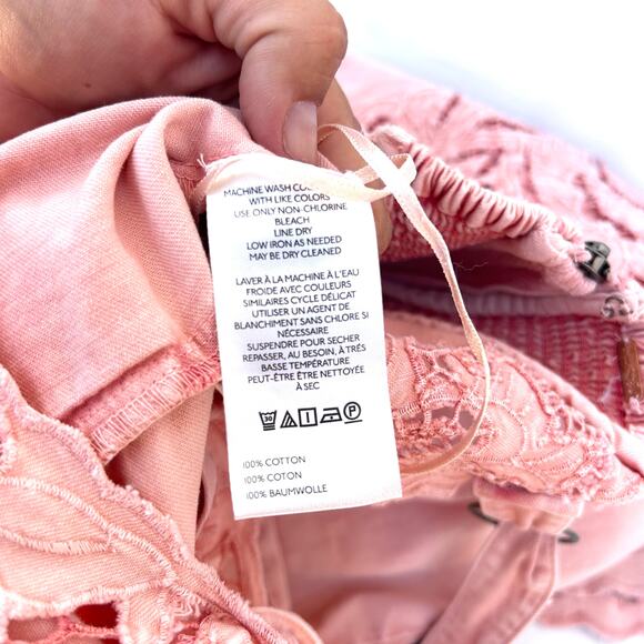 Free People Leighton Wide Leg Jumpsuit Pink Cotton Lace Overalls Denim Small - Picture 14 of 14